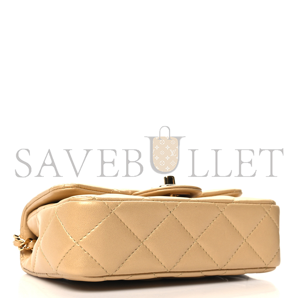 Ch*el master lambskin quilted mini resin top handle rectangular flap gold (19*12*6cm)